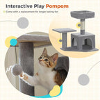 PEQULTI 56.3'' Cat Tree for Indoor Cats, Multi-Level Cat Tower with 2 Top Perch, Cat Condo, Hammock and Sisal-Covered Scratching Post, Grey