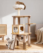 61" Modern Cat Tree Tower for Indoor Cats, Luxury Climbing Tower with Plush Lounge, Kitty Condos, Hammock & Scratching Posts, Classic cat Furniture