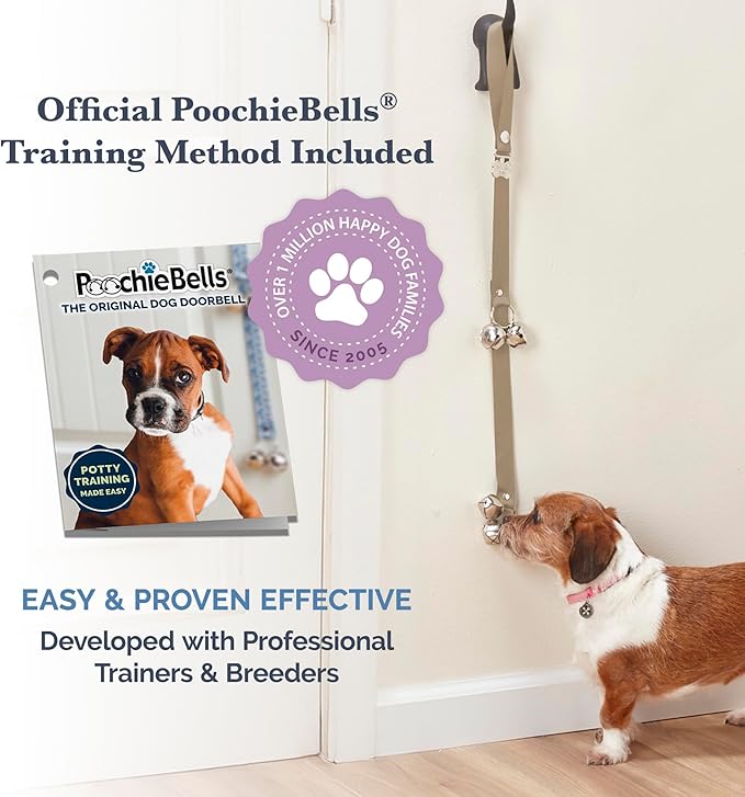 PoochieBells Dog Door Bells for Potty Training, Quick & Easy Puppy Potty Training Method Included, Handcrafted in USA with Loud, Paw-Safe Bells, Espresso