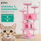 Dkeli Cat Tree for Indoor Cats Condo Tower with Scratching Post Tease Ball Perches Platform Small and Medium 54 Inch Multi-Level, Pink