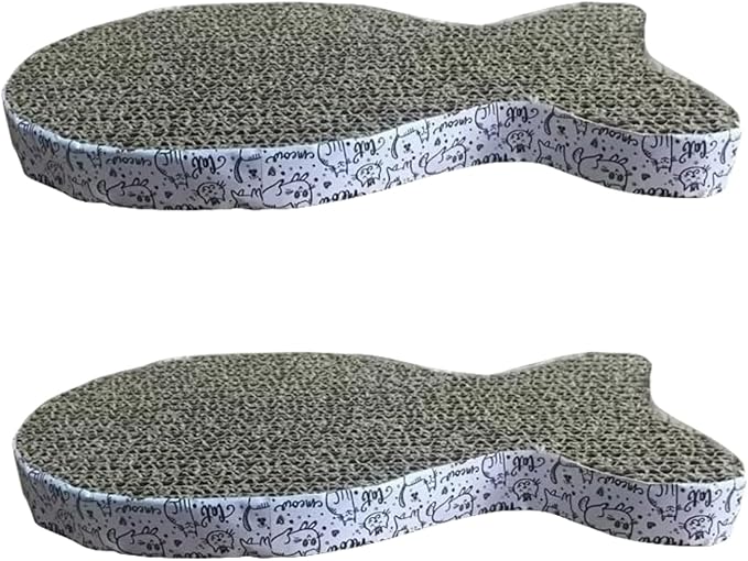 2Pcs Cat Scratching Board Premium Scratch Textures Cardboard Anti-Scratch Stress Relieve Indeformable Fish Self-Adhesive Scratching Board, Cat Scratching Pads (28×15×2.5 cm)