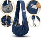 Tomkas Small Dog Sling Carrier - Cat Sling Carrier - Classic Pocket & Classic Strap - for 3-10 lbs Pets(Darkblue)