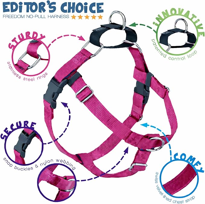 2 Hounds Design Freedom No Pull Dog Harness, Adjustable Harness and Leash Set, Easy Walking & Comfortable Control, Fits Small, Medium & Large Dogs, Solid Colors, Made in USA, 5/8" MD, Raspberry
