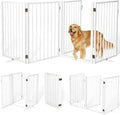 Metal Freestanding Dog Gates with Door for Outdoor Indoor,80'' Extra Wide 24'' Tall Free Standing Dog Gate for Doorways,Large Openings,Deck,Yard,Porch,Foldable Safety Pet Fence(White,4 Panels)