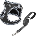 Mercano Soft Mesh Dog Harness and Leash Set, No-Chock Step-in Reflective Breathable Lightweight Escape Proof Vest Harnesses with Safety Buckle for Small Dogs, Cats (Black White, M)