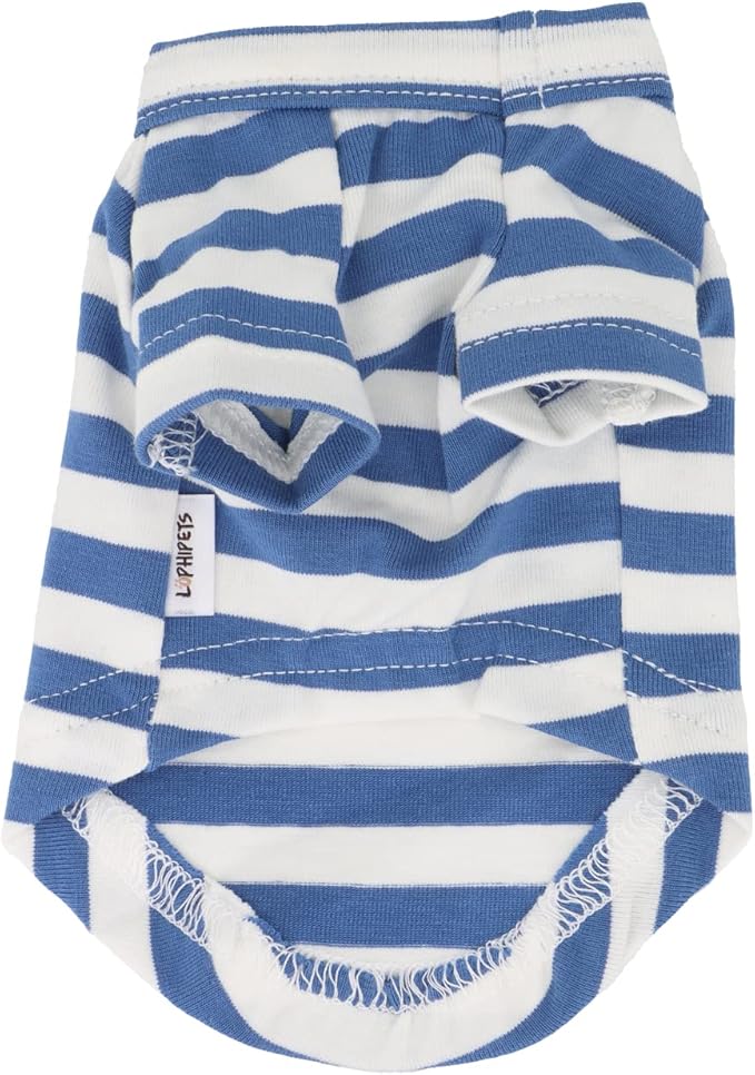 LOPHIPETS 100% Breathable Cotton Striped Dog Tee Shirt T-Shirt for Small Dogs Teacup Chihuahua Yorkie Puppy Clothes -Blue and White Strips/XS