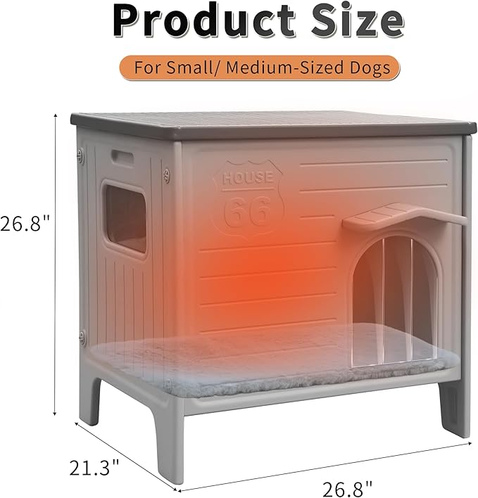Rockever Dog House Outdoor Indoor for Small Medium Dogs, Insulated Dog House with Mat, Plastic Elevated Outdoor Dog House Waterproof Dog Kennel with Window, Clean Easily(M & Mat)