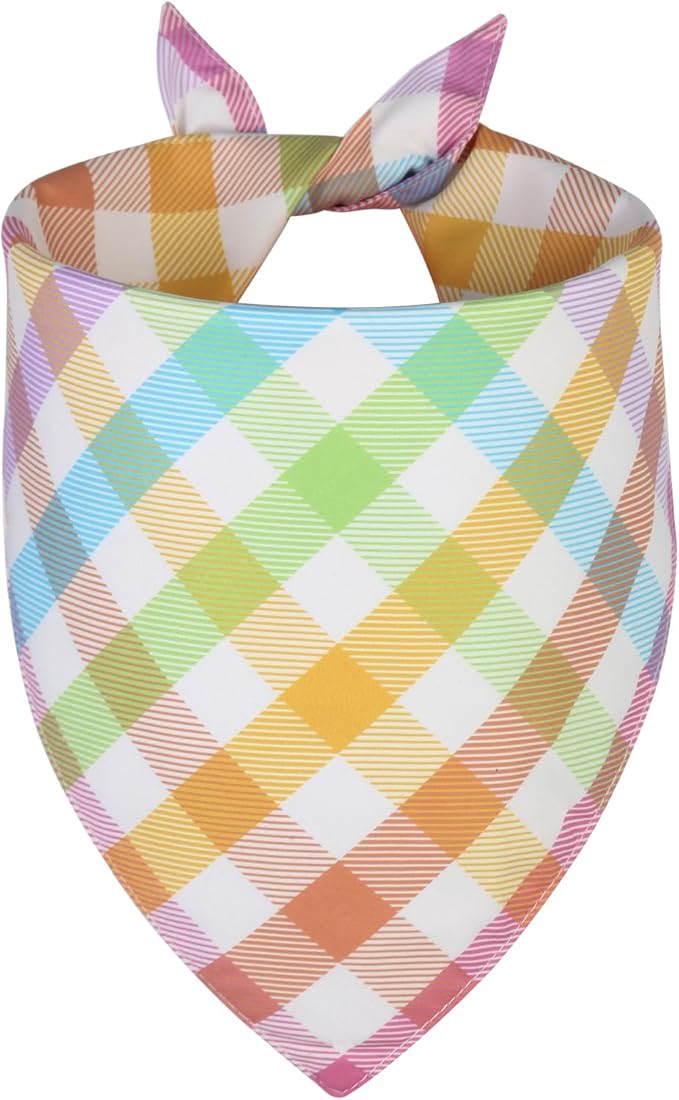 Spring Dog Bandana Large 1PCS, Colorful Plaid Dog Bandana, Easter Scarf for Boy and Girl, Summer Durable Triangle Reversible Bibs for Puppy Pet