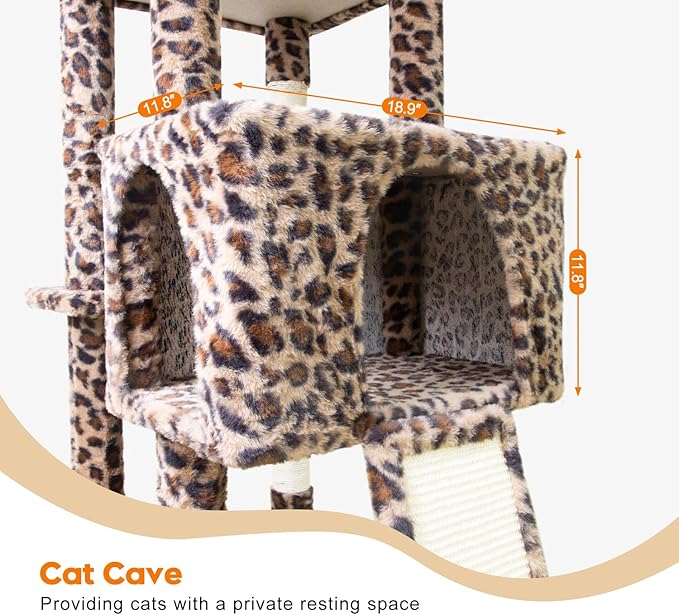 82" Tall Cat Tree,Giant Cat Tree for Indoor Cats Large Adult, Heavy Duty Cat Tree Tower, Extra Large Cat Trees with Scratching Posts, Cat Condos, Hammock,Top Perch,Ramp (Leopard)