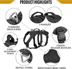 OneTigris Escape Proof Dog Harness, No Pull Dog Harness with Handles, Tactical Multi-Use Support Dogs Harnes for Large Dogs Everyday Wear Walking Hiking Training (Black, Medium)