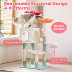 HYABi 48-inch Modern Cat Tree with Hanging Basket & Flower Design, Multi-Level Cat Tower with Plush Perches, Sisal Scratching Posts & Toy Balls, Stylish Indoor Playhouse for Cats & Kittens
