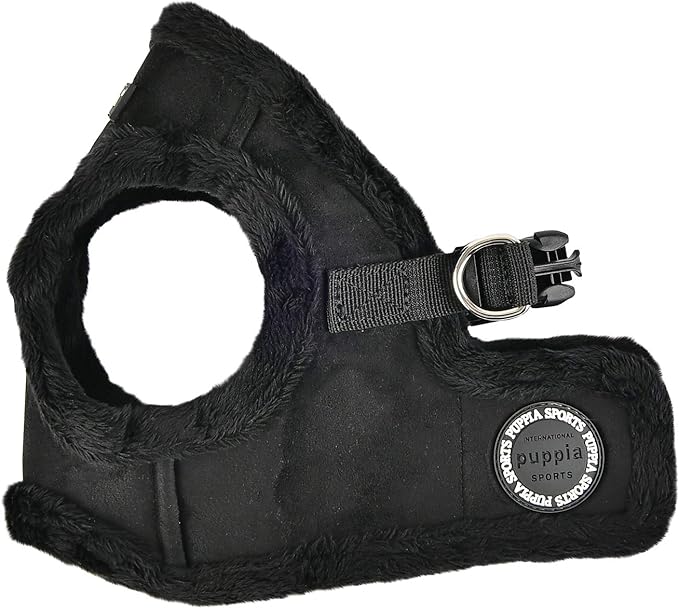 Puppia Terry Vest Dog Harness Step-in Winter Suede Warm No Choke No Pull Training Walking for Small and Medium Dog, Black, Medium