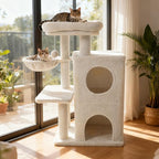 Tangkula Cat Tree Tower, 33.5 Inch Cute Cat Tower with 2-Tier Large Condo, Sisal Scratching Posts, Padded Top Perch, Dangling Toy, Rotatable Cozy Basket, Cat Climbing Furniture (Beige)