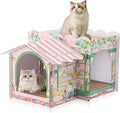 2 Story Cardboard Cat House with Scratcher Pad for Small Kitten,17x12x10 Multi Level Durable Cat Condo & Villa for Bunny Rabbit Small Animals Christmas Birthday Gift(17x12x10,Florist)
