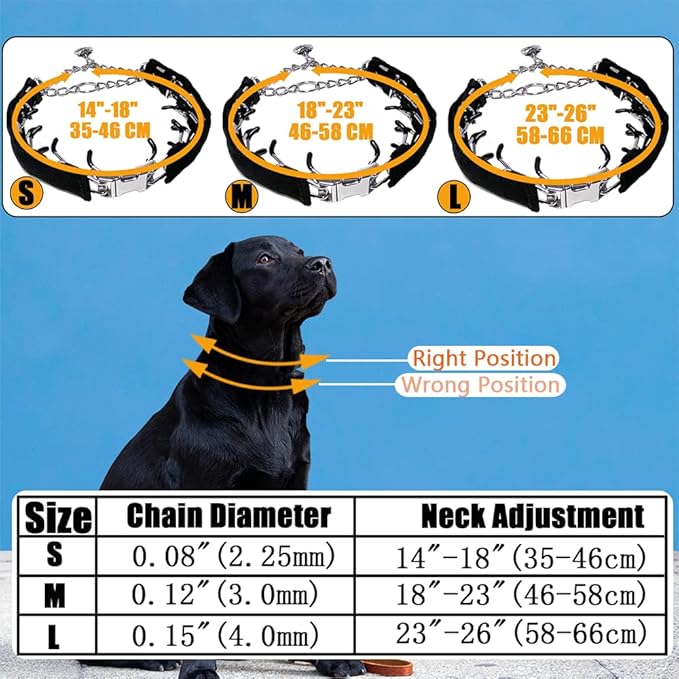 Dog Chain Collar, with Design Safety Buckle, Stainless Steel Durable Chewy for Small Medium Large Dog (Medium/Large (18-23" Neck, 3.0mm), Black)