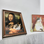 Mona Lisa Cat Bed Painting Cat Scratcher Bed CartBoard Cat House for Indoor Cats Half-Surround Design W/Horizontal Cat Scratcher Scratching Board W/Catnip(Mona Lisa, Frame Pre-Taped)