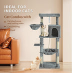56.2 Inch Cat Tree Condo, Multi-Level Tower with Sisal Scratching Post, Cat House, Plush Toy & Indoor Play Gym (Grey)