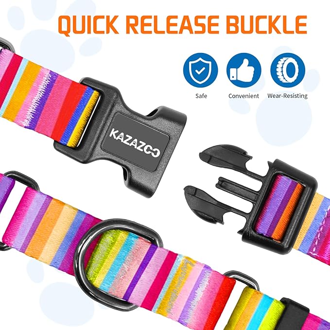 Kazazoo Martingale Collar for Dogs with Quick Release Buckle Adjustable Soft Durable Dog Collar for Small Medium Large No Pull Training Dog Collars-Rainbow L