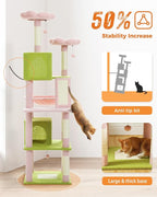 PEQULTI 71'' Cat Tree for Indoor Cats with Big Hammock, Tall Cat Tower for Large Cats with 2 Cat Condo, 2 Soft Top Perch, Scratching Posts and Pad, Pink