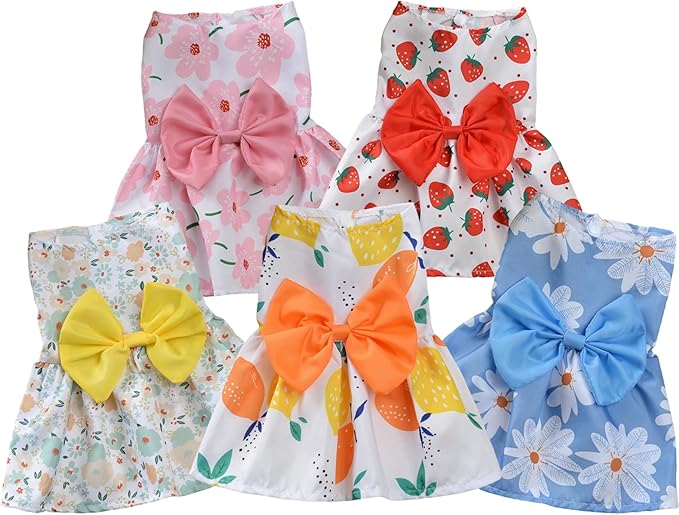 TAPBULL Dog Dresses, Fashionable Pet Dog Clothes, Cute Cat Birthday Dress Outfit (Orange/Red/Yellow/Blue/Pink 5-Pack), Medium