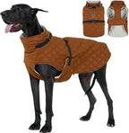 Kuoser Dog Coat Warm Fleece Lining Turtleneck Dog Jacket with Harness Built-in, Windproof Cold Weather Coats with Quick Release Buckle Pet Winter Snowsuit for Extra Large Dogs Great Dane, Khaki 3XL