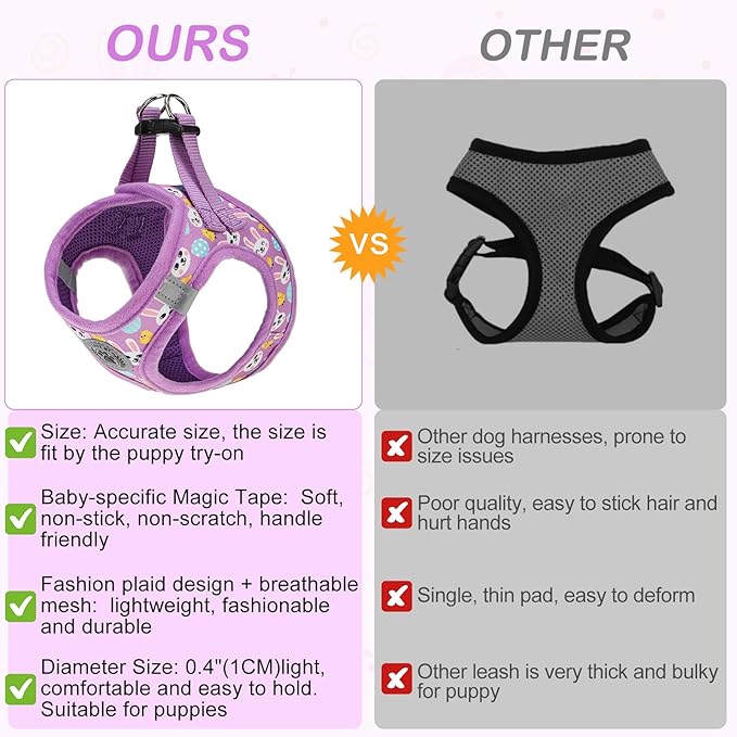 BEAUTYZOO Easter Dog Harness and Leash Set,Step in No Choke No Pull Soft Mesh Dog Harnesses Reflective for XSmall/Small Puppy Dogs Cats, Cute Coloful Egg Dog Vest for Outdoor Walking,Purple XS