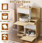 2-in-1 Modern Cat Tree Tower for Large Cats,Wooden Cat Tower with Litter Box Enclosure and Bookshelf/Storage Cabinet/Hidden Bed for Living Room Or Bedroom (Natural, 31.4")