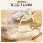 Cat Hammock Beach Chair with Sisal Scratcher, Elevated Adjustable Cozy Cat Lounger Wooden Sisal Chair