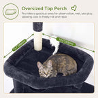 Globlazer Cat Tree for Indoor Cats Large Adult, 74in Tall Cat Tower with Scratching Post, Heavy Duty Cat Tree Tower with 2 Spacious Caves, Oversized Top Perch, Big Hanging Basket, F74B, Dark Grey