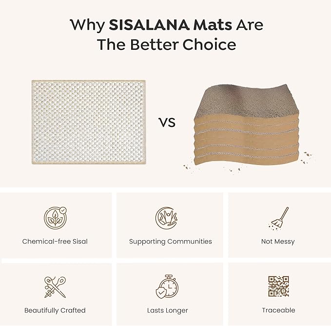 Premium Brazilian Cat Scratcher Mat – 24'' x 16'' Natural Fiber 100% Sisal with Jute Border, Ultra Durable, Scratching Pad, Doormat Rug, Protects Furniture and Carpets (Rustic)