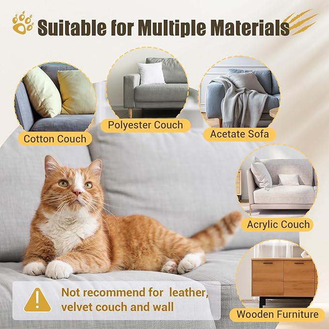Cat Scratch Couch Furniture Protector, 90" x 16" Trimmable Anti-Scratch Couch Protector from Cat Claws with Double Self-Adhesive Carpet, Great for Sofa & Indoor Wooden Furniture (White)