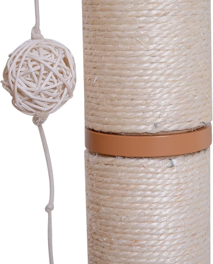 PawHut Wooden Cat Tree 71.5 x 49.5 x 120 cm Cat Tower with Cave Platforms Sisal Scratching Posts Soft Plush Cushions and Natural Hanging Balls
