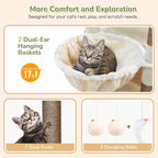 Globlazer Heavy Duty Cat Tree, 74in Sturdy Cat Tower for Large Cats Adult, Big Cat Tree with 7 Sisal Scratching Posts, 2 Padded Condos, 2 Dual-Ear Hanging Baskets, Enlarged Top Perch, S74, Beige