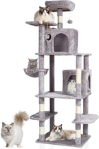 Happybuy Cat Tree for Indoor Cats, 68.5" Cat Tower with 2 Cat Condos, Sisal Scratching Post, Hammock, Top Perch, Jumping Platforms, Large Cat Furniture Activity Center with Hang Ball, Light Grey