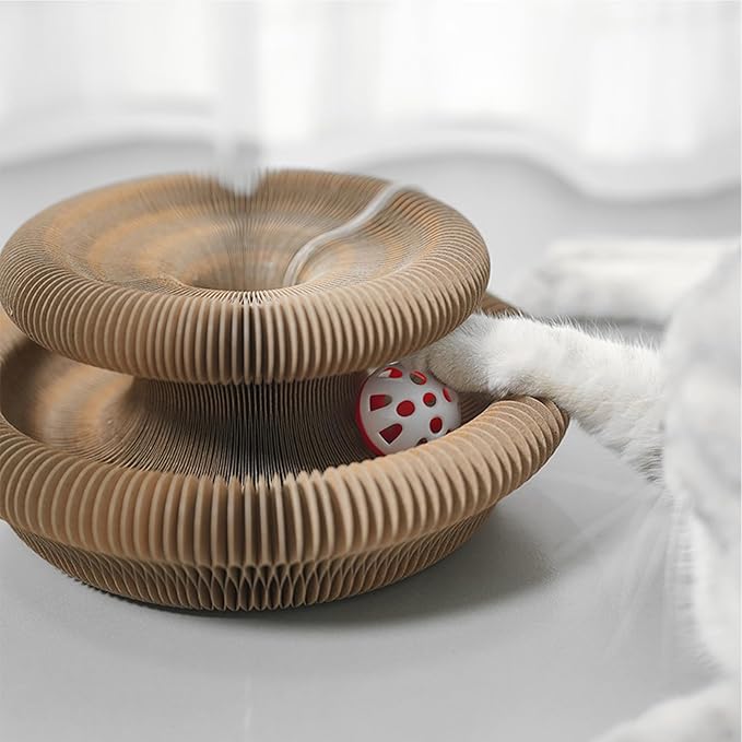 Kitty Curls Cat Toy Kurlz, Interactive Scratch Pad, Foldable Accordion,Recyclable Scratcher with Ball (Black)