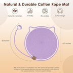 Cat Scratcher Mat, Natural Cotton Rope Cat Scratch Pad, 15.7'' Round Horizontal Floor Cat Scratching Pads for Indoor Cats, Cat Furniture Protector for Wall, Couch, Carpets, Sofas, Purple