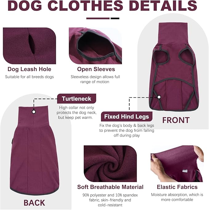 ROZKITCH Dog Sweatshirts for Small Dogs, Winter Dog Vest, Elastic Turtleneck Sweater, Lightweight Pet Shirt for Small to Large Dogs, Red S