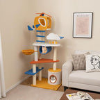 PETSITE 70 inch Tall Aviation-Themed Cat Tree Tower, Multi-Level Cute Cat Tower with Sisal Scratching Posts, Helicopter Top Perch, Basket Bed, Tunnel, Climbing Ladder, and Star-Shaped Hanging Toys