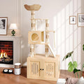 Tall Cat Tree with Litter Box Enclosure, 66.9” Multi-Level Cat Condo Tower, Sturdy Cat House with Perches, Hammock & Scratching Posts for Indoor Cats, Large Modern Cat Furniture