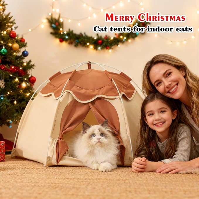 Gigreinc Cat Tent for Indoor, Indoor Dog House,Kitten Tent Suitable for Samll Dogs,Pet Cute Cave Nest Dog Houses(Beige, Large)