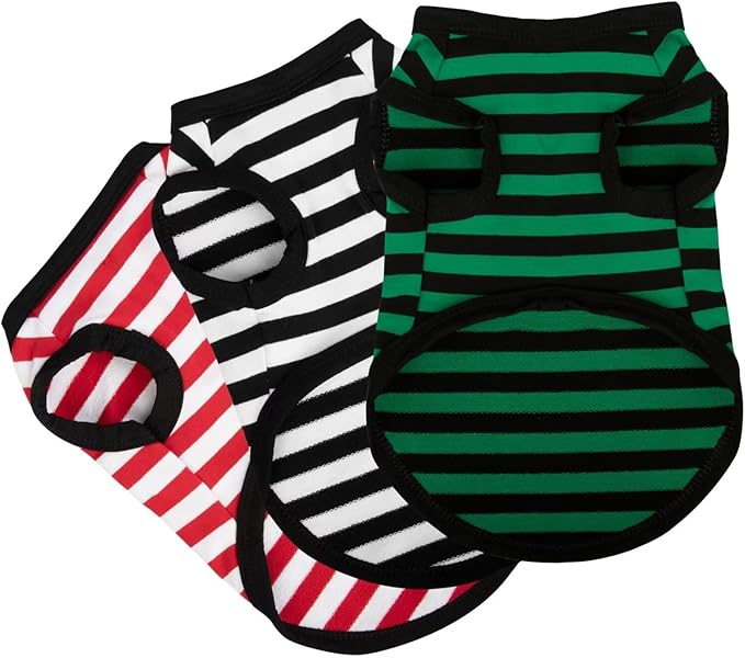 Paiaite 3 Pieces Dog Striped Shirt Red Green Black Color Cotton Sleeveless Puppy Pet Shirts Breathable Apparel Tank Top Colorful Puppy Sweatshirt Clothes for Small Medium Dogs 4XL