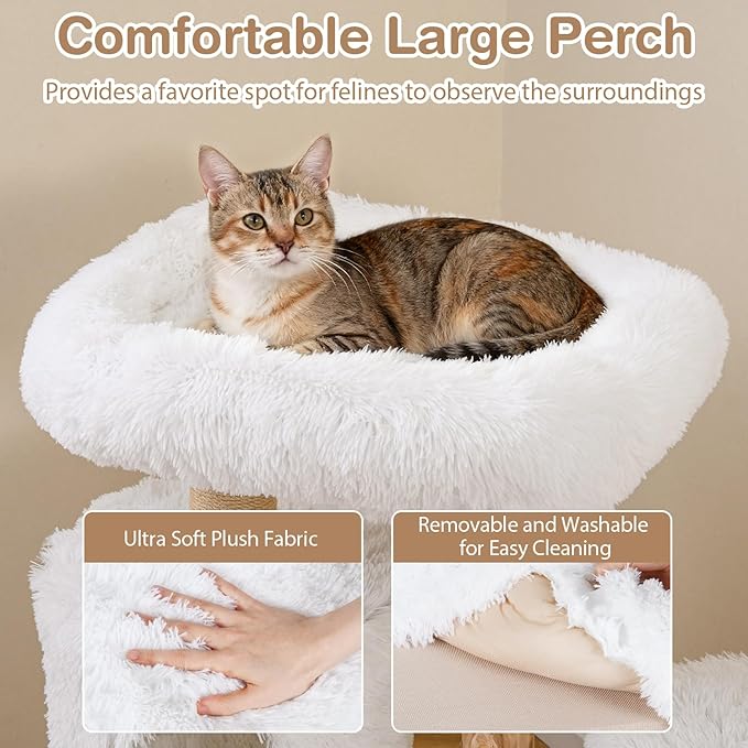 PETSITE 30.5 Inches Wooden Cat Tree, Multi-Level Modern Cat Tree with Scratching Posts, 2-Layer Condo, Long Plush Covered Soft Top Perch, and Various Jumping Platforms, Ideal for Indoor Cats