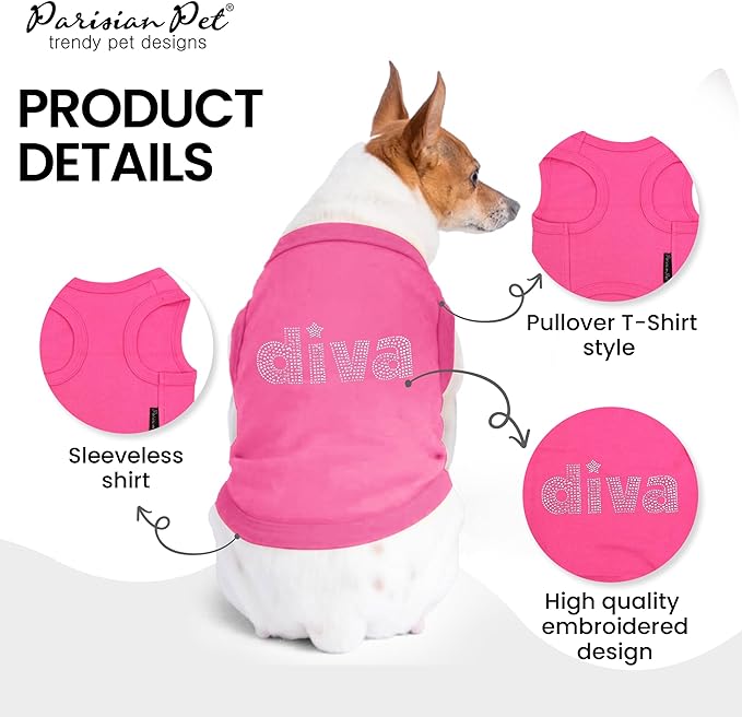 Parisian Pet Diva Dog Shirt – 100% Cotton Shirts for Large Dogs – Pink Sleeveless Soft Puppy Clothes – Lightweight and Breathable Dog Outfit – Summer Pet Apparel - Stretchable Tshirts for Dogs