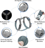 Plutus Pet No Pull Dog Harness, Adjustable Nylon Harness with Soft Padding, Reflective and Heavy Duty Dog Harness for Small, Medium, Large Dogs(Gray, L)