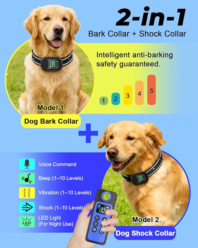 Rechargeable Dog Shock Collar with Remote – 4500FT Voice, Beep, Vibration, Static & LED Training Modes, Waterproof E Collar for Small Medium Large Dogs