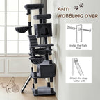 80 Inch Cat Tree, Large Cat Tower with 9 Scratching Posts, 2 Perches, 2 Caves, 2 Basket, 2 Stairs, Extra Large Hammock, Multi-Level Plush Cat Condo for Indoor Cats/Smoky Grey