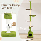 KAMABOKO Floor to Ceiling Cat Tree, Cat Tower 5-Tier Height(88-107 Inches) Adjustable, Tall Cat Climbing Tower with Scratching Post, Cat Cave Condo, Cozy Hammock, and Ball Toy for Indoor Cats