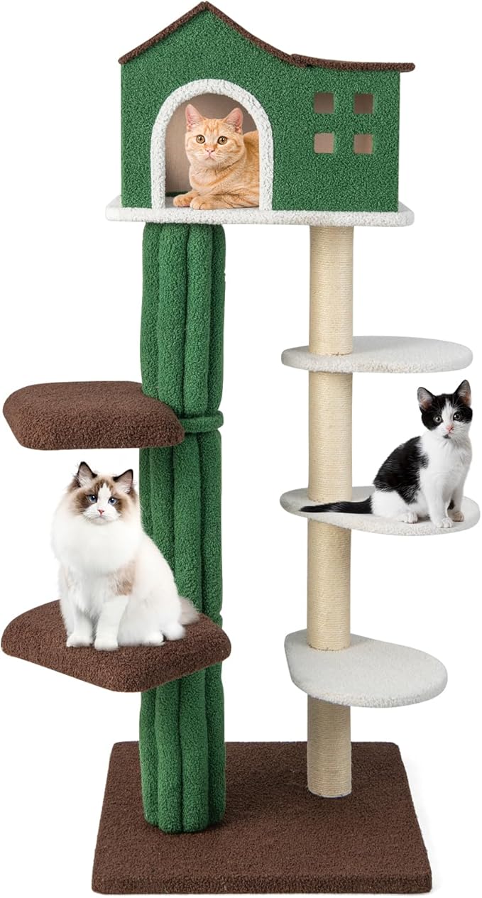 PETSITE 60 Inch Modern Cat Tree, Multi-Level Cat Tower with Sisal Scratching Posts, Condo, Plush Perches, Ideal for Indoor Cats
