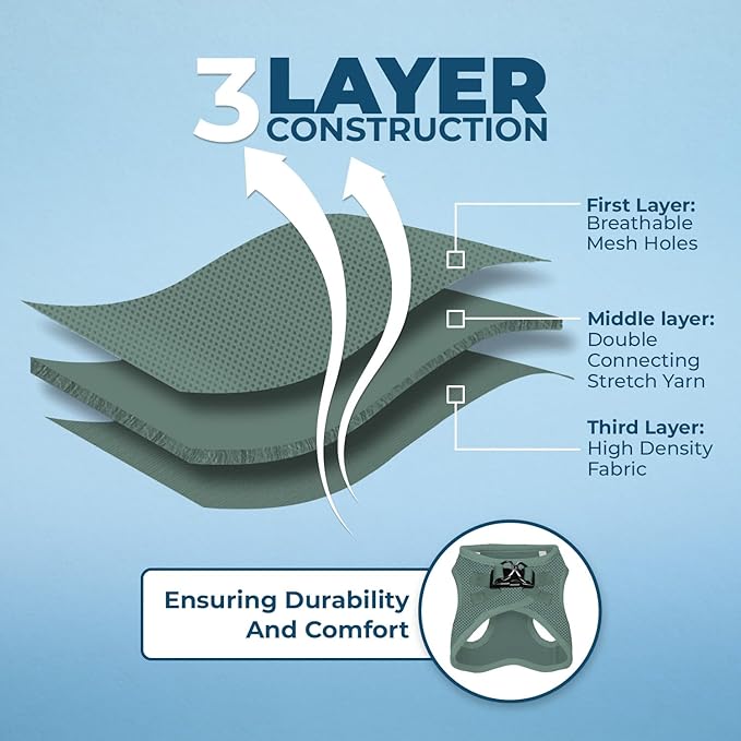 Best Pet Supplies - All Weather Mesh/Plush, Reflective, No Pull Harness for Small, Medium Dogs, Cats - Secure with Hook & Loop Fastener, Buckle, Double D-Rings - Moss Green, L