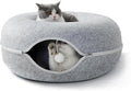 Peekaboo Cat Tunnel for Large Cats up to 10 lbs, Features A Jingle Ball, Removable and Washable Tunnel Bed, and a Cozy Donut Tunnel (Light Gray, 20 Inches)
